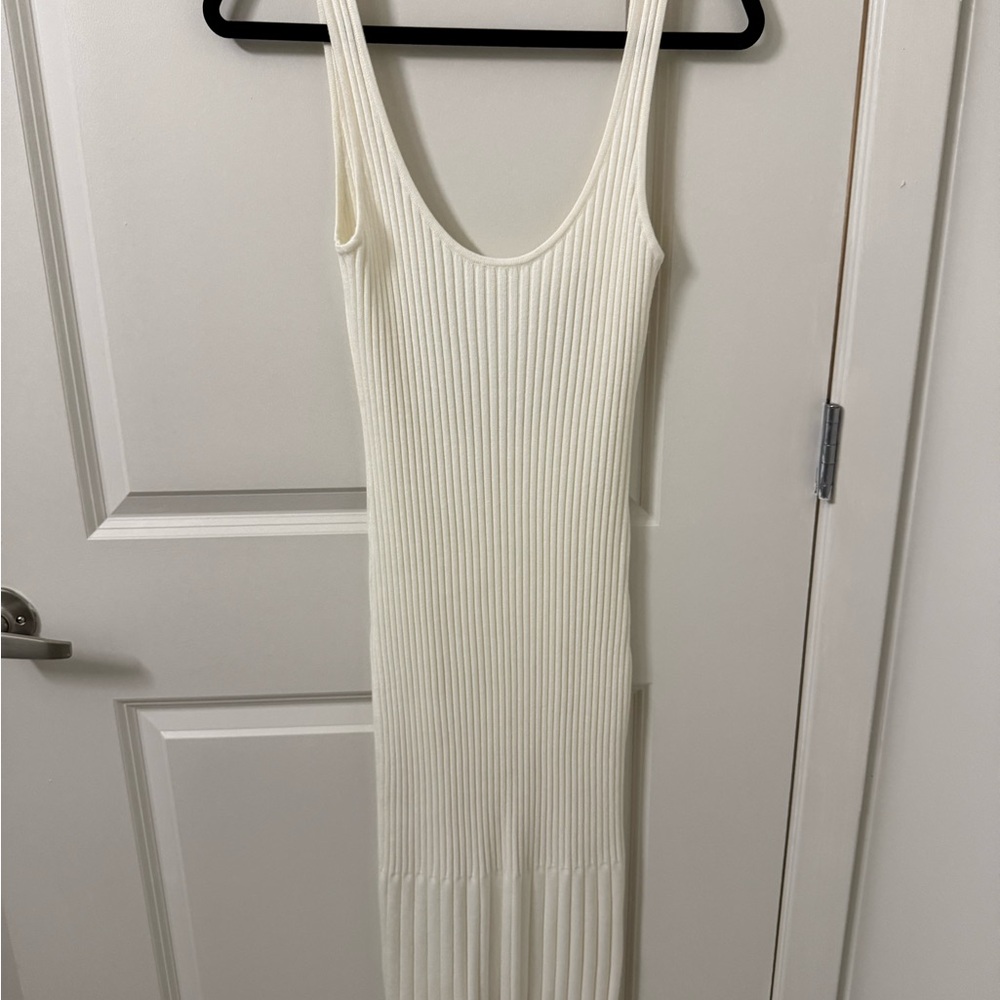 Chic Cream Ribbed Knit Midi Dress